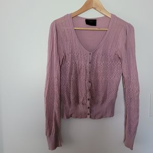 BASEMENT WOMENS LIGHT PURPLE BUTTON UP CARDIGAN